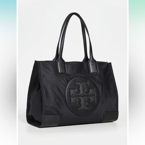 •TORY BURCH• Black patent leather and nylon Ella tote